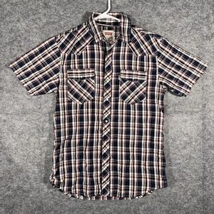 Levis Blue Red Plaid Double‎ Pocket Short Sleeve PEARL SNAP Shirt Men's Small